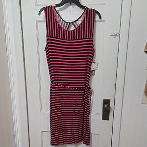 Liz Claiborne Casual Comfy Striped Sleeveless Dress Black and Pink NWT Large